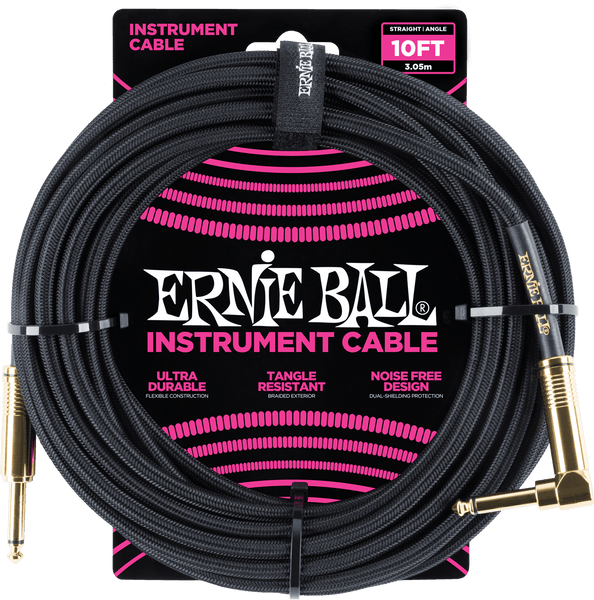 Ernie Ball Instrumentenkabel Geflochtene Ummantelung Klinke/klinke Abgewinkelt 3M Schwarz