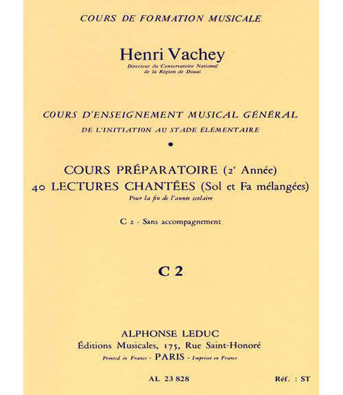 Vachey Henri - 40 Gesangslesungen C2 (Vorstufe) Gemischte Violin- und Bassschlüssel - Ohne Begleitung