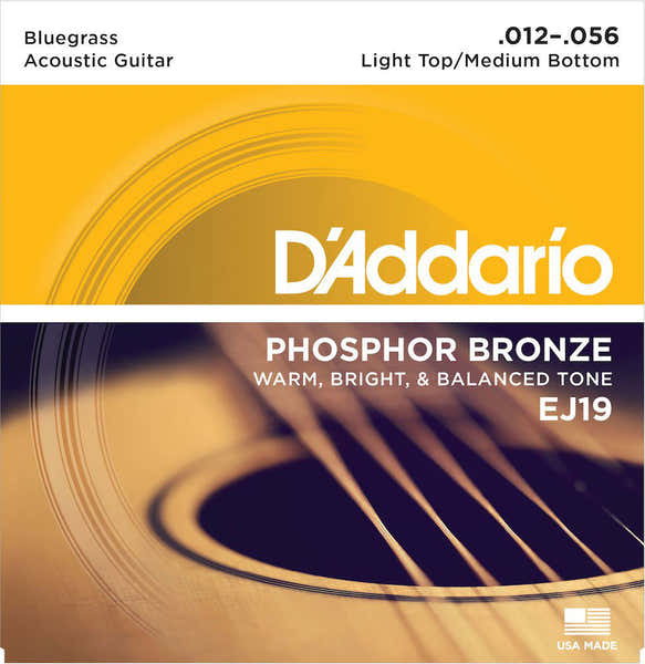 D'ADDARIO EJ19 PHOSPHOR BRONZE ACOUSTIC GUITAR STRINGS BLUEGRASS 12-56
