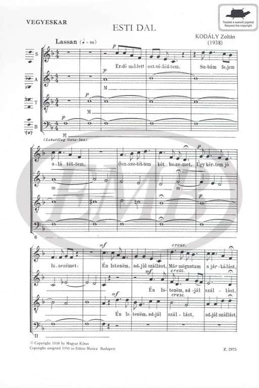 Kodaly Z. - Esti Dal - 4 gemischte Stimmen