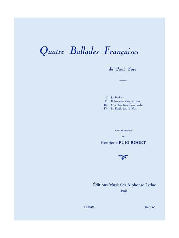 PUIG-roget H. - Quatre Ballades Françaises - Stimme und Klavier