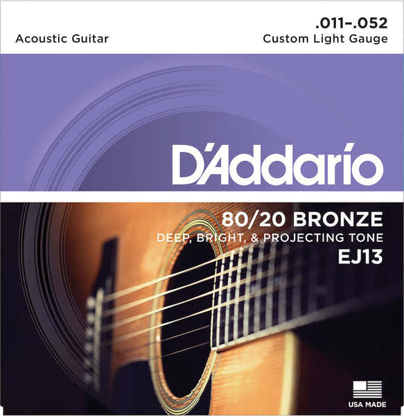 D'ADDARIO EJ13 80/20 BRONZE ACOUSTIC GUITAR STRINGS CUSTOM LIGHT 11-52
