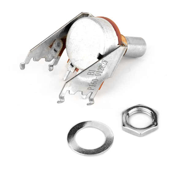 250K 15A Potentiometer mit logarithmischer Audiokennlinie, Einrastbauweise und Vollachse