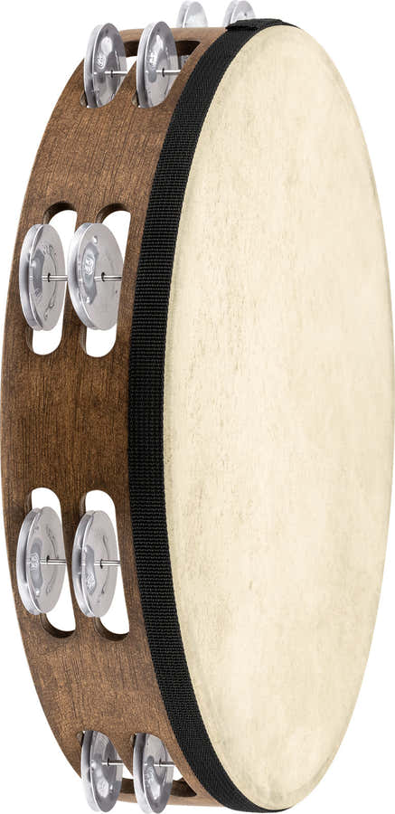 PERCUSSION 12 TAMBURELLO WALNUT BROWN GOAT SKIN ALUMINUM JINGLES - FD12TAM