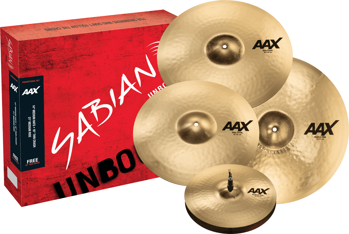Sabian 25005XCPB Pack AAX Promotional Set 14/16/21 + 18" +90 TAGE DRUMEO-TESTZUGANG