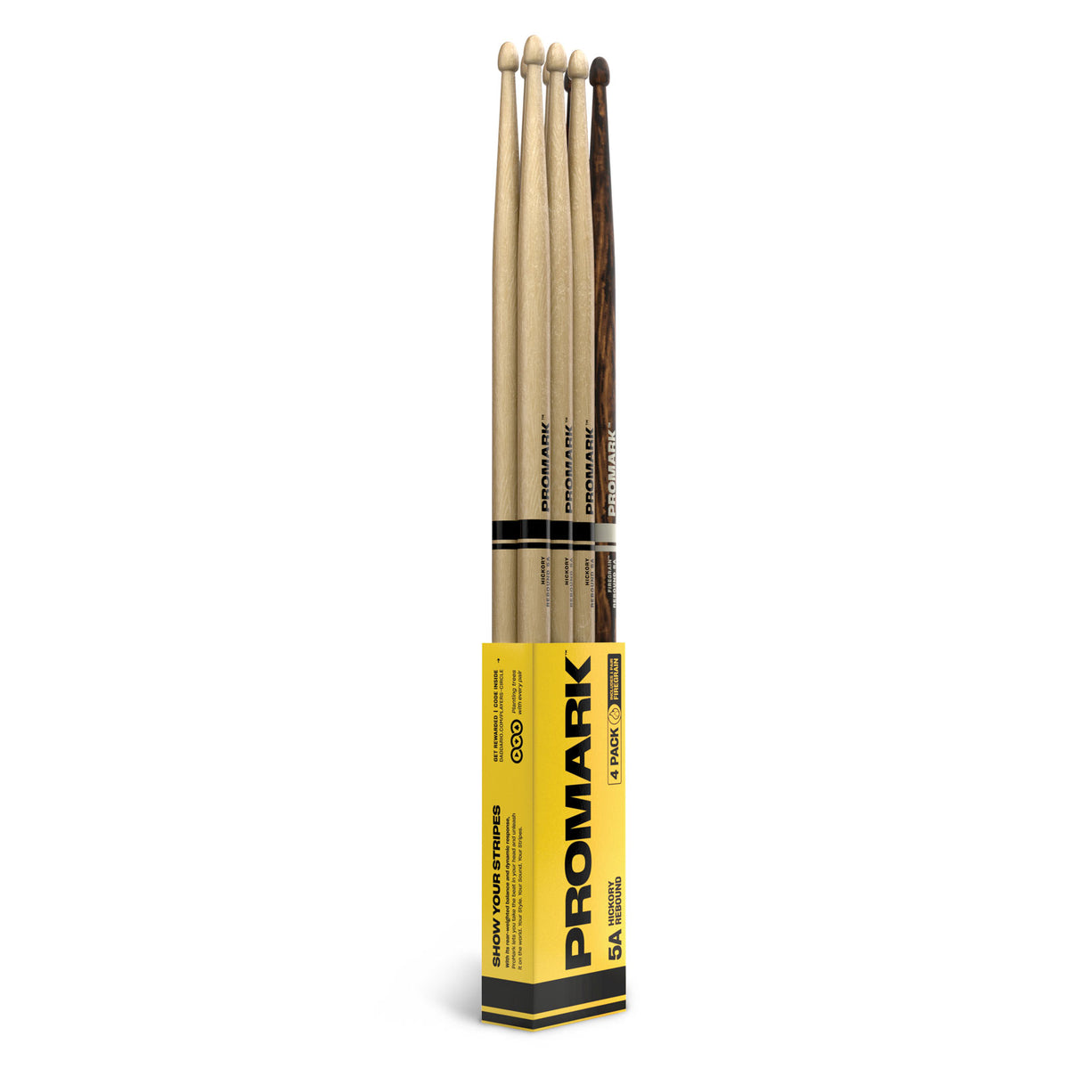 Promark REBOUND 5A HICKORY ACORN WOOD TIP FIREGRAIN BONUS 4-PACK