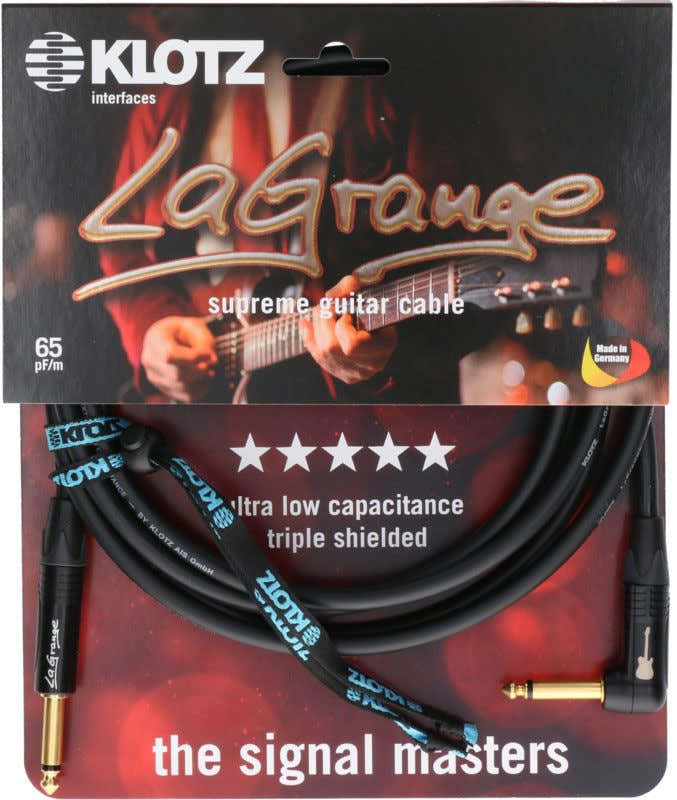 LA-grange Instrumentenkabel Schwarz 4,M Mono-Klinke - Abgewinkelte Mono-Klinke Goldkontakt