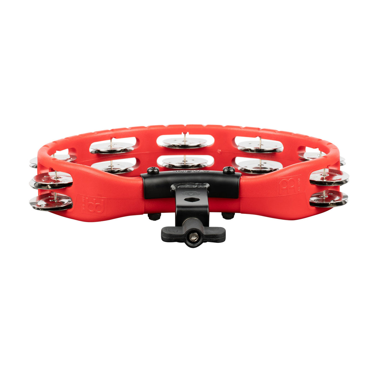 PERCUSSION HEADLINER SERIES MOUNTABLE ABS TAMBOURINE DUAL ROW RED STAINLESS STEEL JINGLES