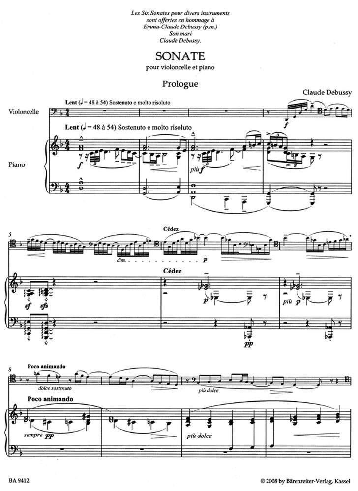 Debussy Claude - Sonate - Violoncelle Piano