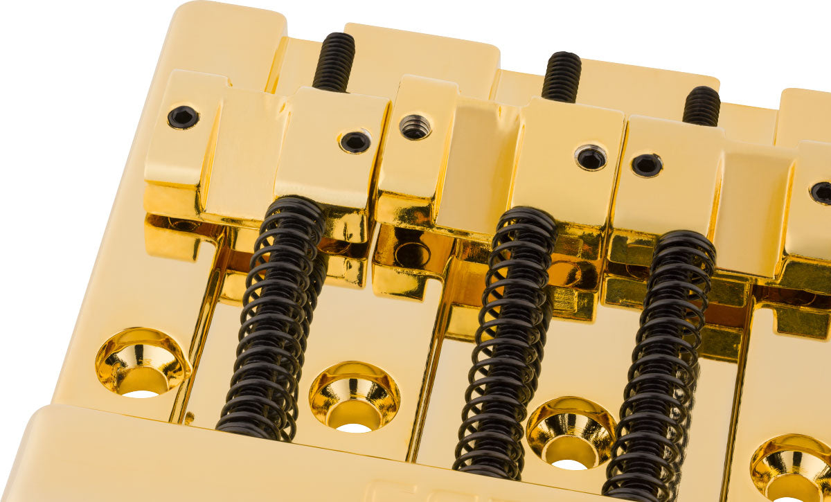 Fender HiMass 4-Saiten-Bassbrücken-Baugruppe mit Messingreitern Gold