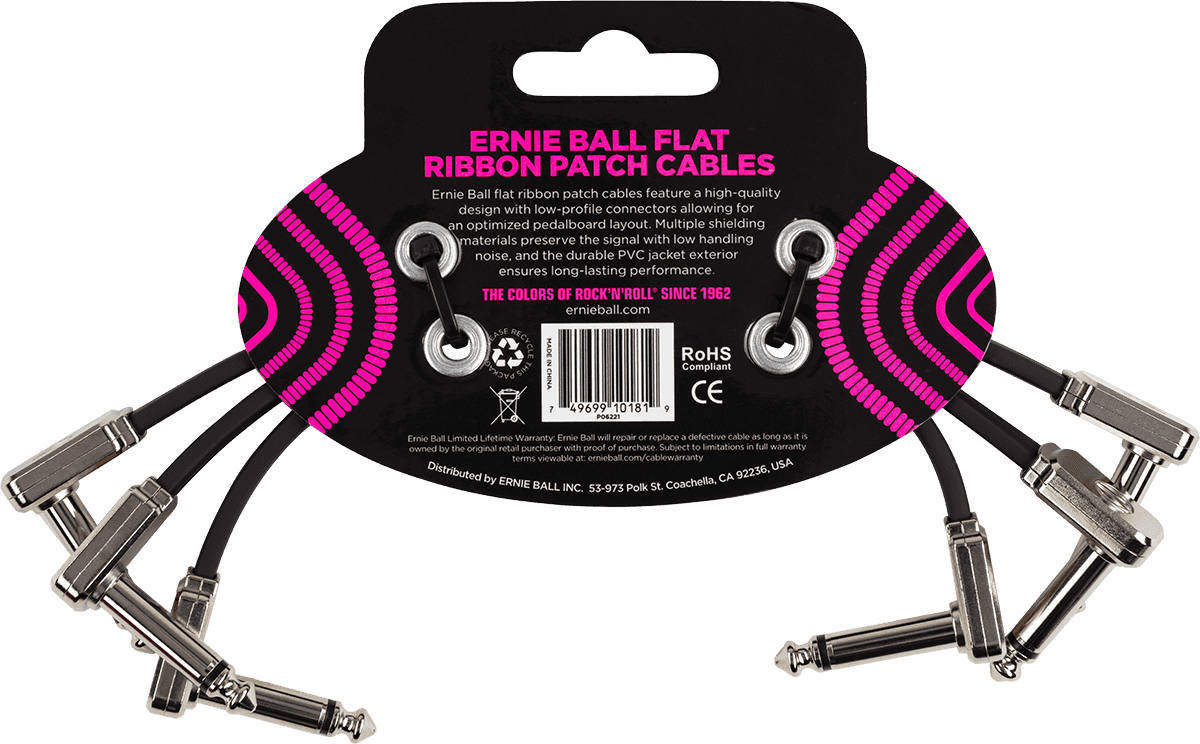 Instrumentkabel Patch Pack von 3 - Abgewinkelt Dünn & Flach - 15 CM