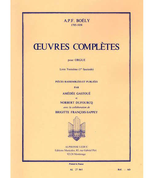 BOËLY Sämtliche Werke für Orgel, drittes Buch (1ER Heft)