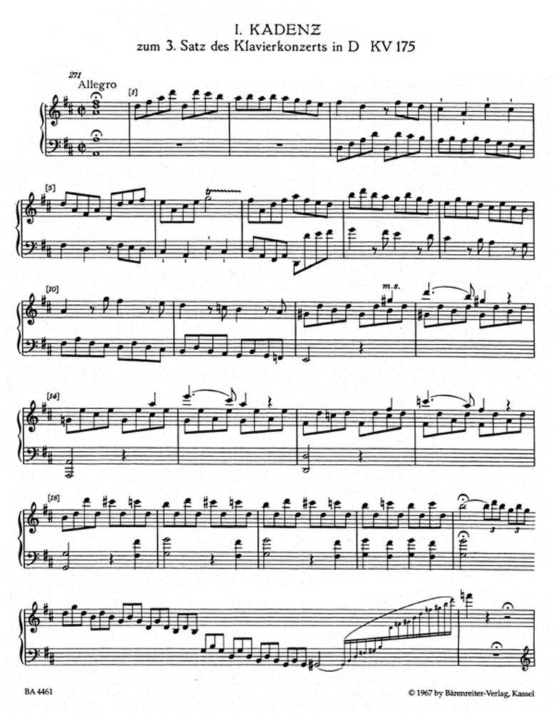 BADURA-SKODA PAUL - KADENZEN EINGANGE UND AUSZIERUNGEN ZU DEN KLAVIERKONZERTEN AUS W.A. MOZART