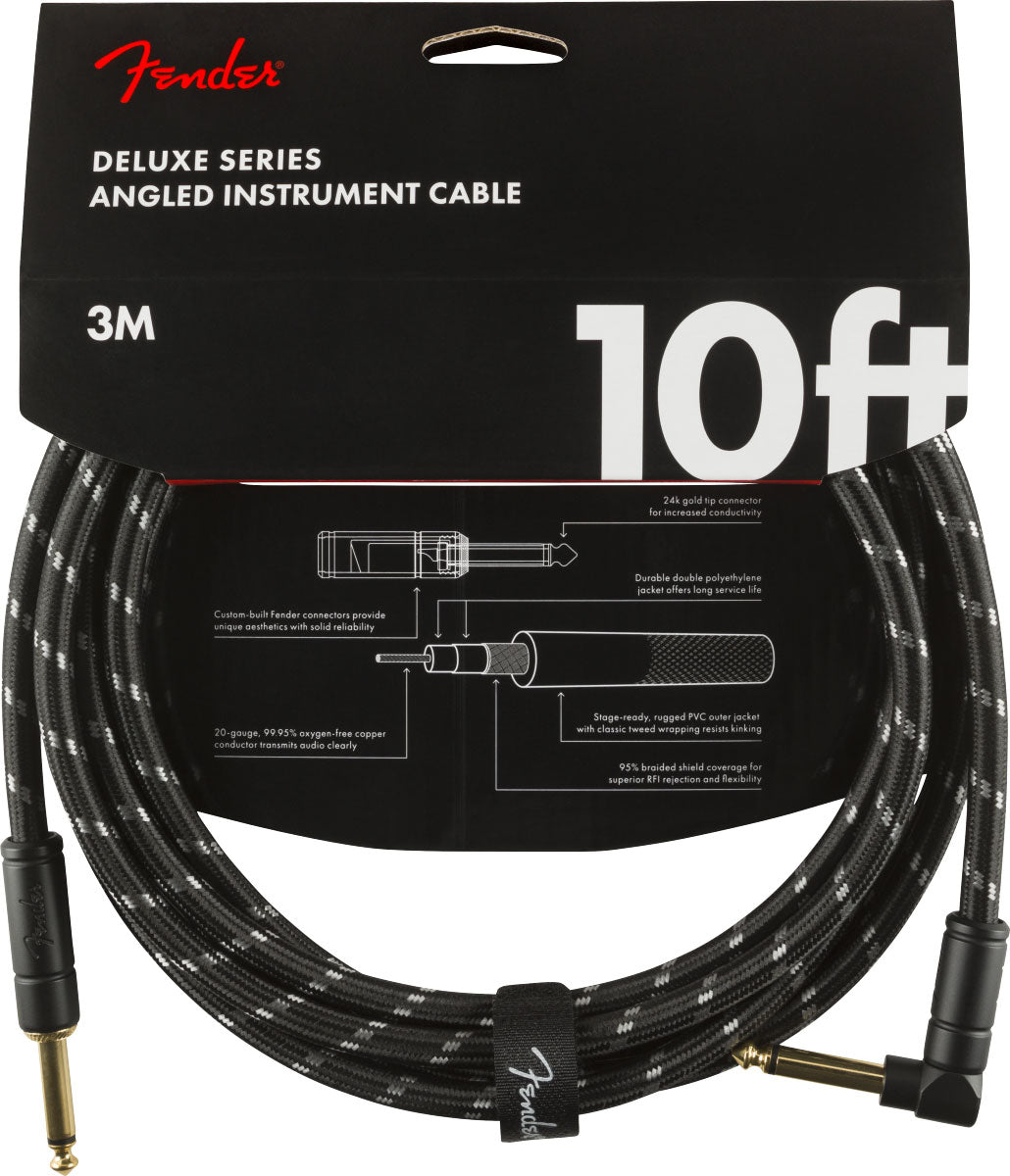 DELUXE INSTRUMENT CABLE STRAIGHT/ANGLE 10' BLACK TWEED
