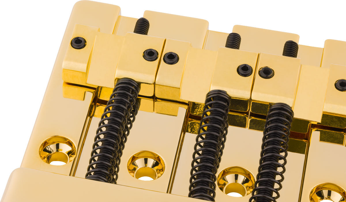 Fender HiMass 4-Saiten-Bassbrücken-Baugruppe mit Zinkreitern Gold