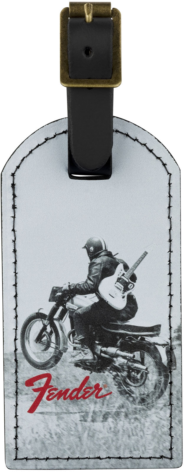 Fender Vintage Ad Luggage Tag Motorcycle Rider