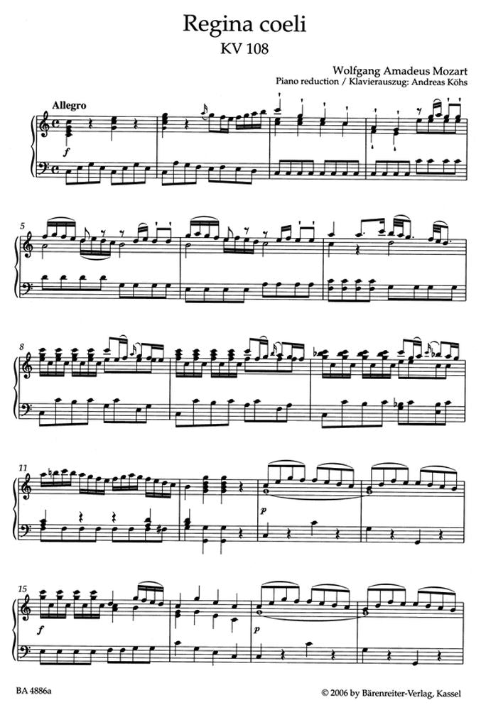 Moz W.A. - Regina Coeli Kv 108 (74D) - Reduction Ch Piano