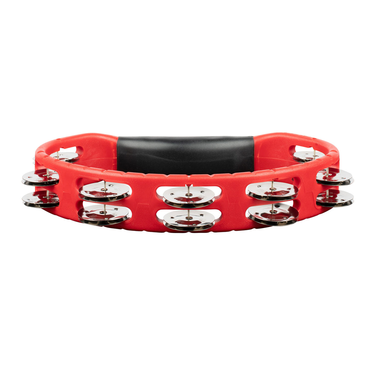 PERCUSSION HEADLINER SERIES HAND HELD ABS TAMBOURINE DUAL ROW RED STAINLESS STEEL JINGLES