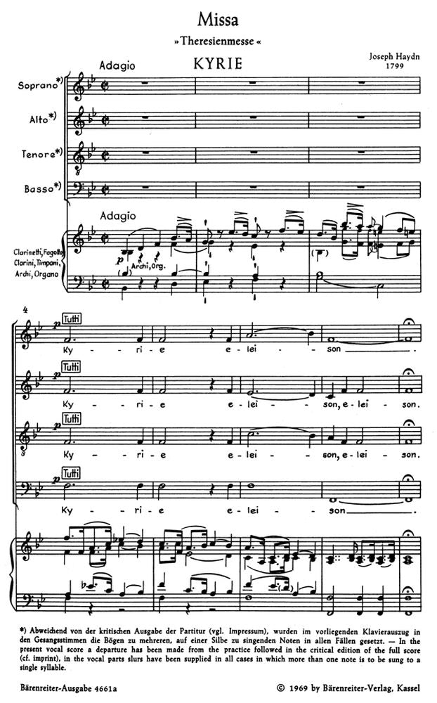 HAYDN J. - MISSA IN B-FLAT MAJOR HOB.XXII:12 "THERESA MASS" - KLAVIERAUSZUG