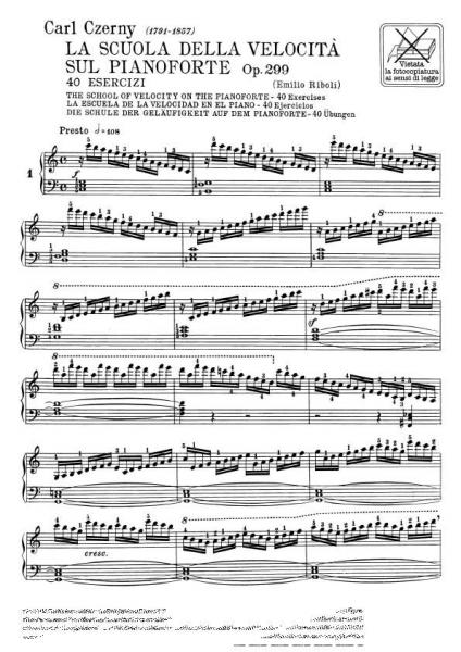 CZERNY C. - SCUOLA DELLA VELOCITA' SUL PIANOFORTE 40 ESERCIZI OP.299 - PIANO