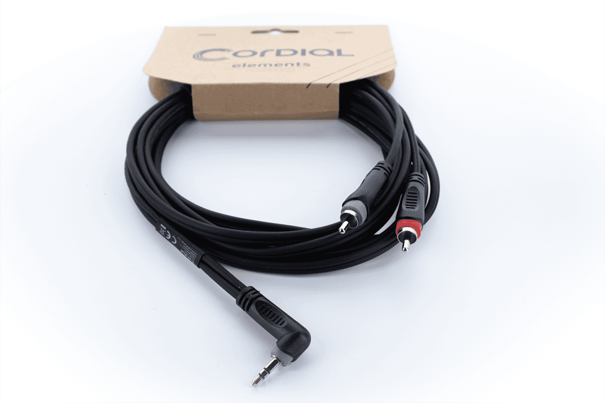 Y-Kabel Abgewinkelte Stereo-Mini-Klinke / 2 RCA 1,5 M