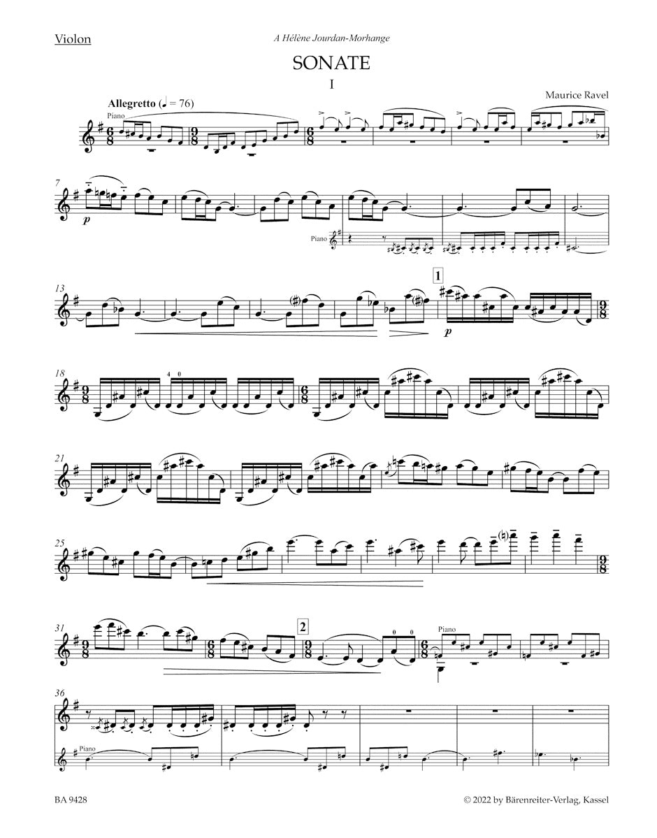 RAVEL MAURICE - SONATE / BERCEUSE  SUR LE NOM DE GABRIEL FAURE - VIOLON & PIANO