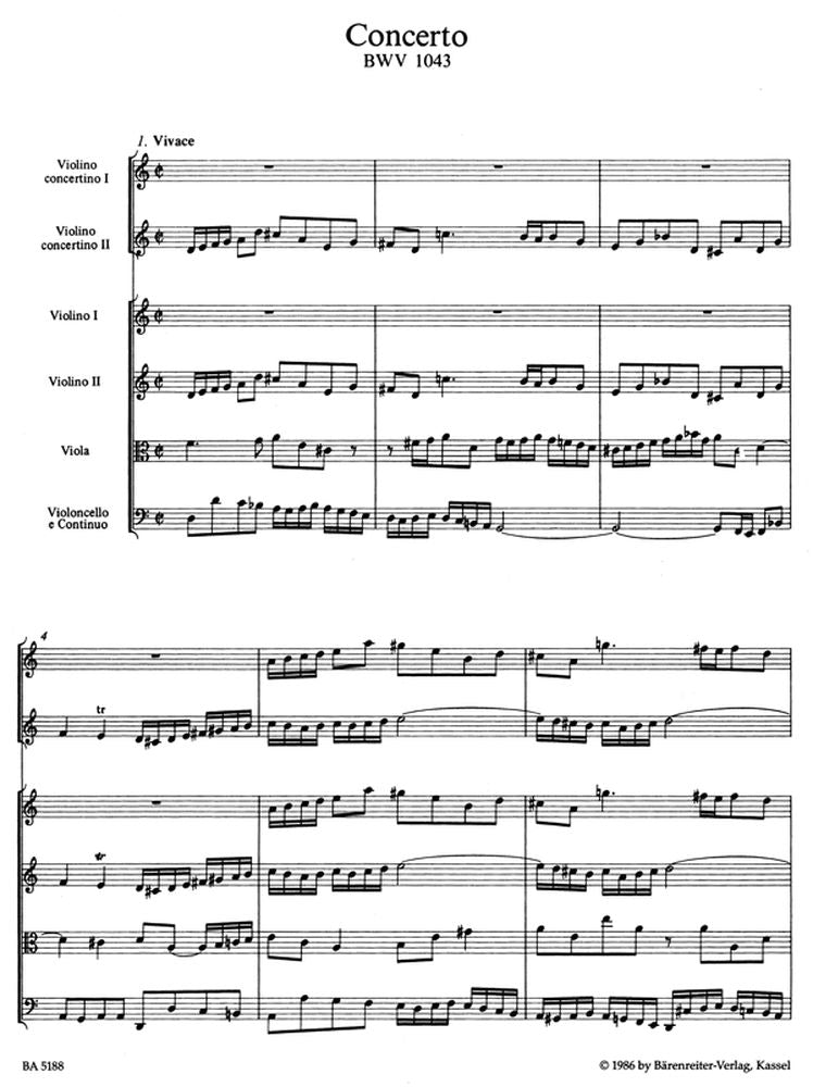 BACH J.S. - KONZERT IN D-MOLL BWV 1043 FUR 2 VIOLINEN STREICHER UND BASSO CONTINUO - PARTITUR