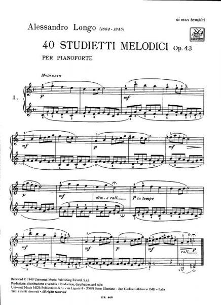 LONGO A. - 4 STUDIETTI MELODICI PER PICCOLE MANI SENZA OTTAVE OP.43 - KLAVIER