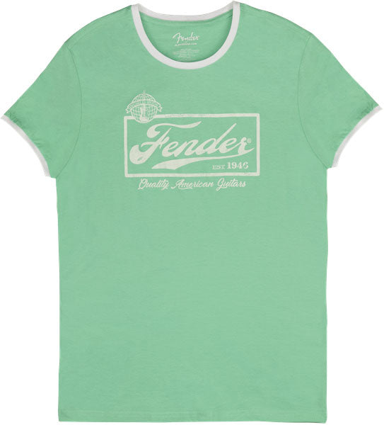 Fender Beer Label Men'S Ringer Tee Sea Foam Green/White Xl