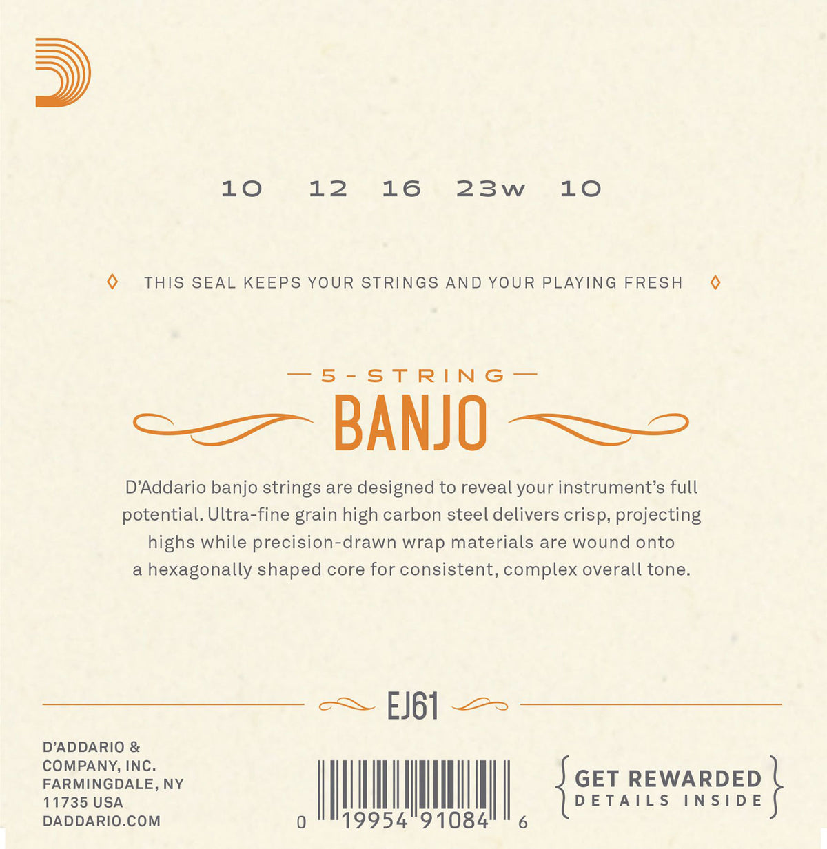 EJ61 NICKEL STRING SET FOR BANJO 5 STRINGS 10-23 MEDIUM