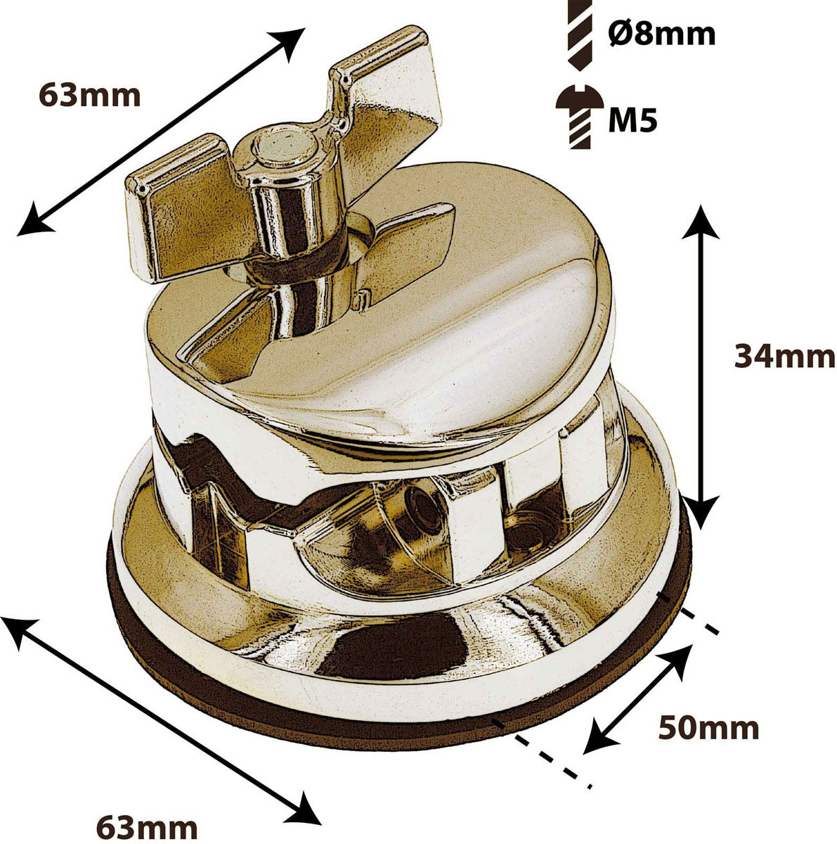 TB10BR - Runde Deluxe-Tom-Spannböckchen / Standtom Gold 50mm (x1)