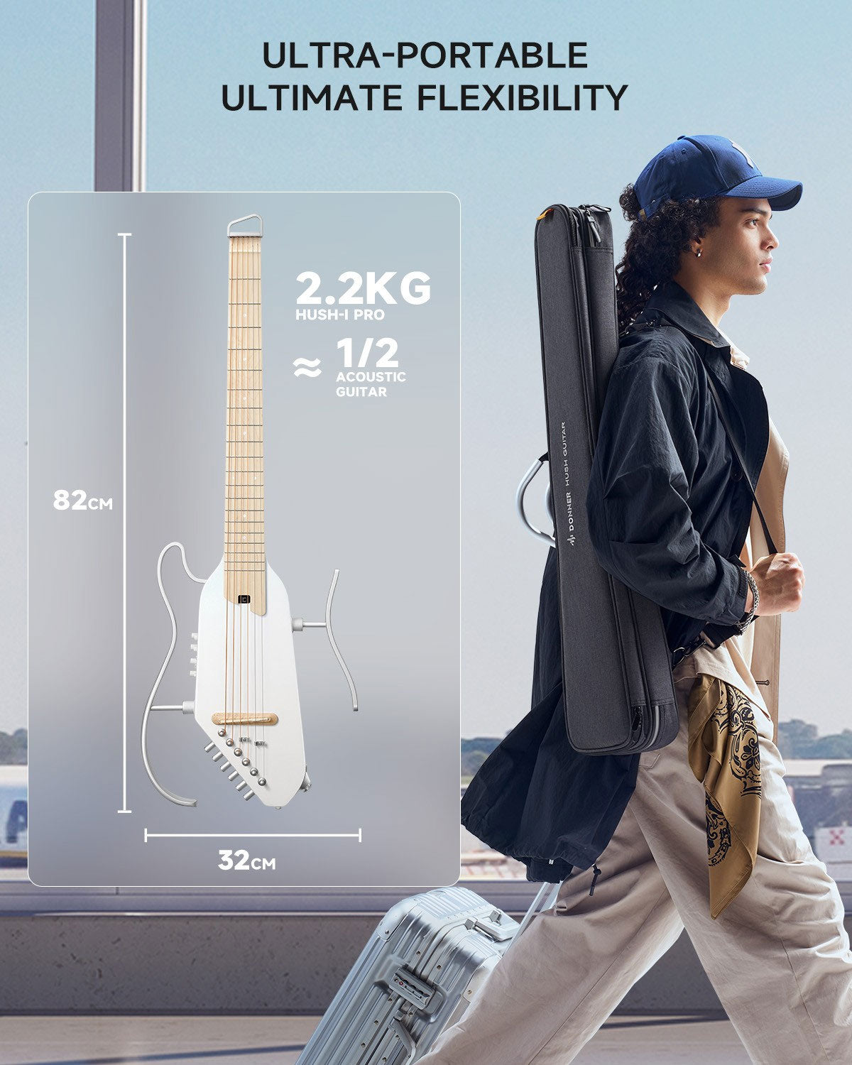 HUSH-I Pro Travel Guitar White