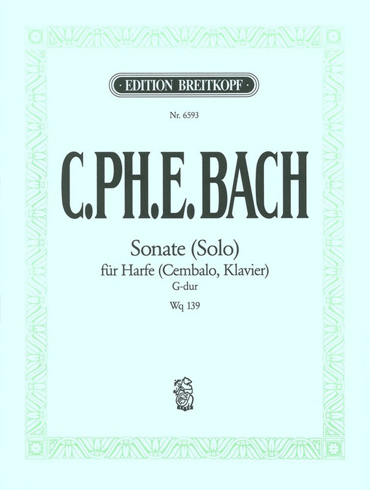 Edition Breitkopf Bach C.p.e. - Sonate (solo) G-dur Wotq 139 - Harpe