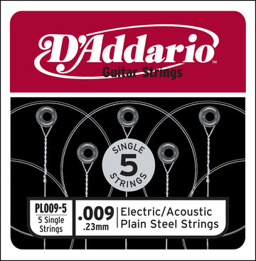 PL009-5 PLAIN STEEL GUITAR SINGLE STRING .009 5-PACK