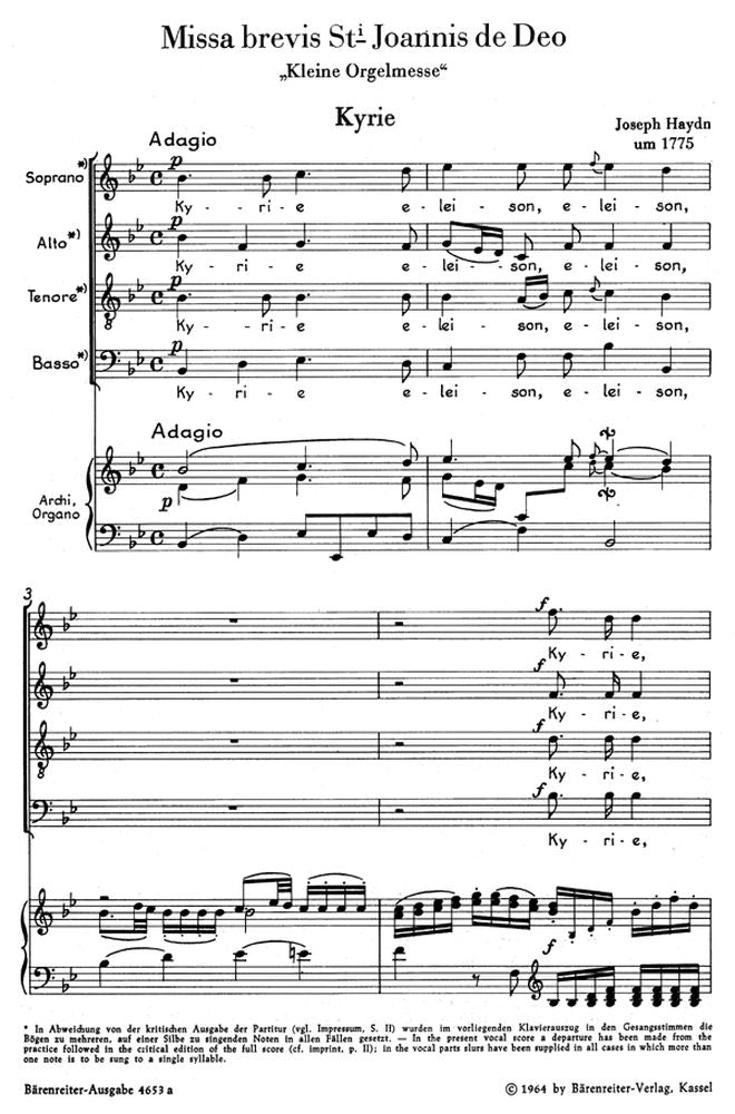 HAYDN J. - MISSA BREVIS ST JOANNIS DE DEO KLEINE ORGELMESSE HOB.XXII:7 - KLAVIERAUSZUG