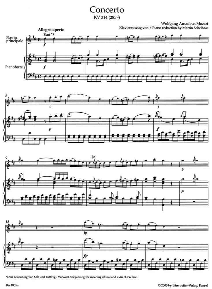 MOZART W.A. - KONZERT IN D KV 314 (285D) - FLÖTE KLAVIER