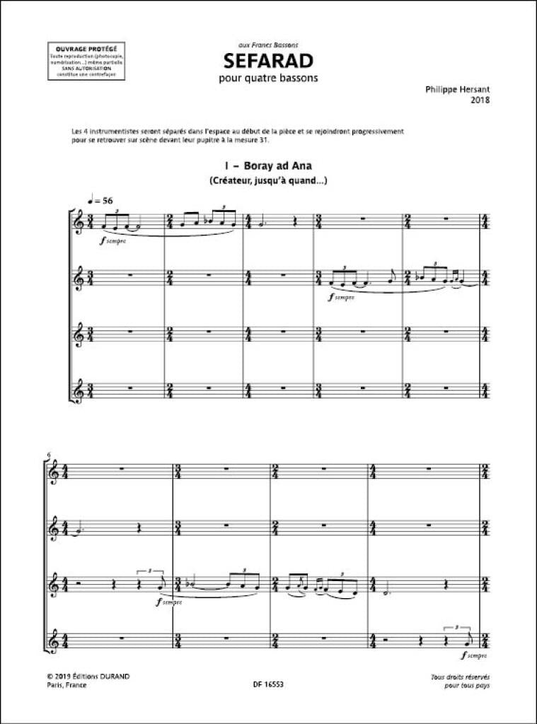 Hersant Philippe - Sefarad Pour 4 Bassons - Conducteur