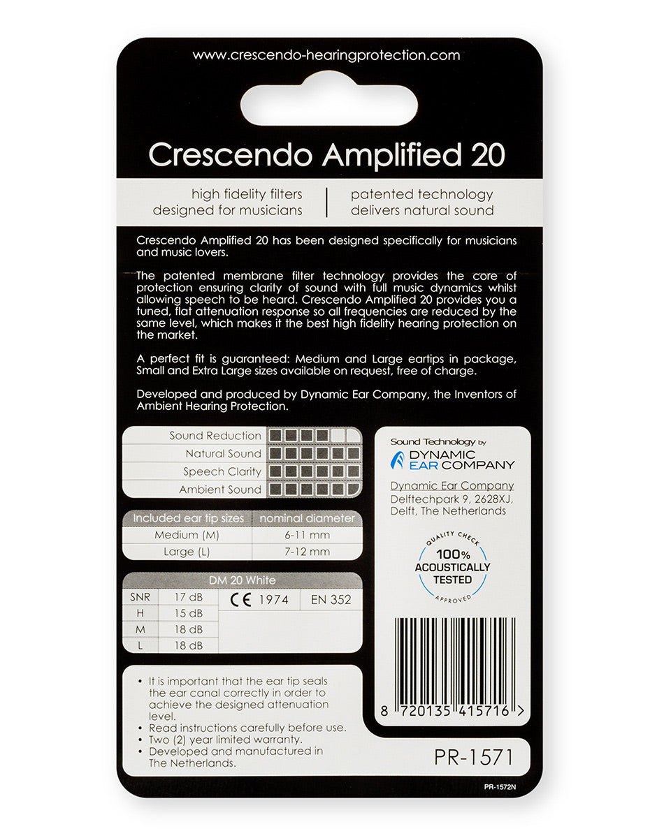 PRO AMPLIFIED 20 - FLAT DAMPING FILTERS - PROTECTION SNR 17DB OHRENSTPSEL
