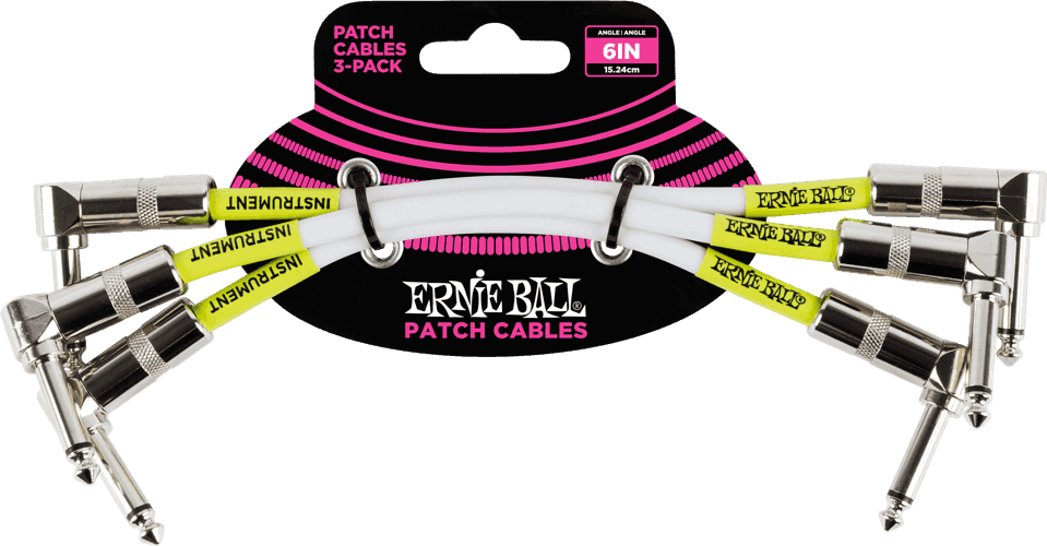 Instrumentenkabel Patch 3er-Pack - Abgewinkelt - 15CM Weiß