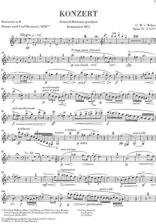 WEBER C.M.V. - CLARINET CONCERTO AND ORCHESTRA NO. 1 F MINOR OP. 73