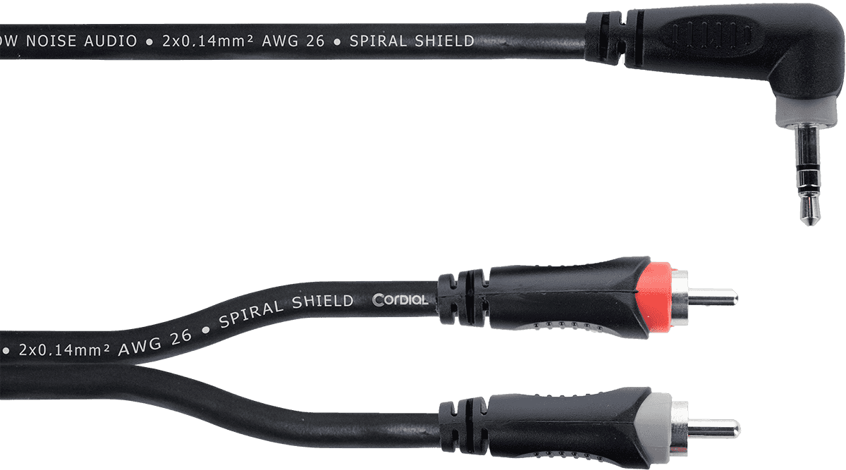 Y-Kabel Abgewinkelte Stereo-Mini-Klinke / 2 RCA 1,5 M