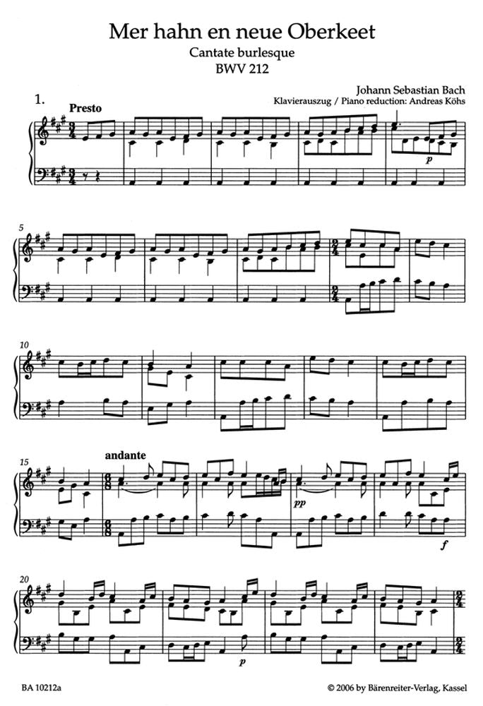 BACH J.S. - MER HAHN EN NEUE OBERKEET BAUERN KANTATE BWV 212 - KLAVIERAUSZUG