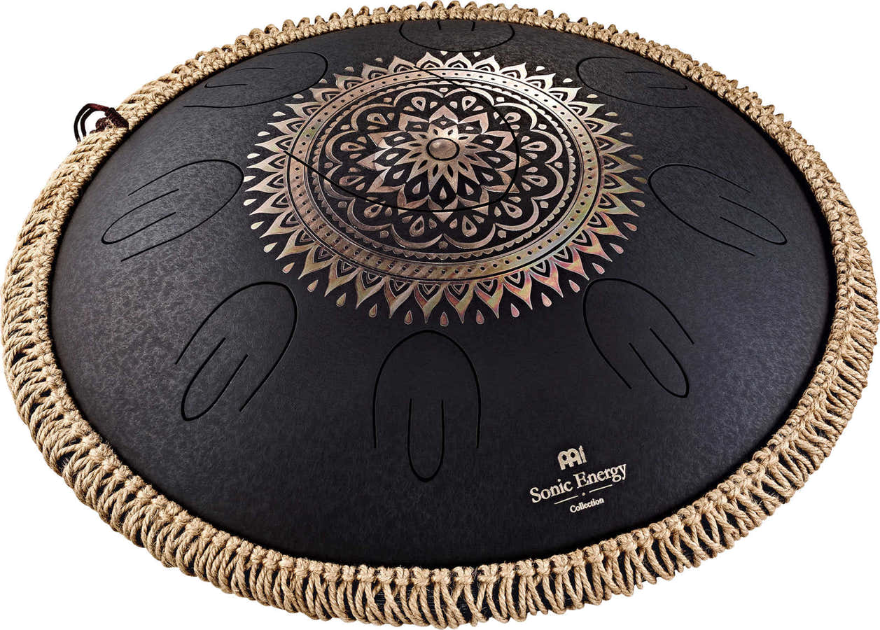 SONIC ENERGY OCTAVE STEEL TONGUE DRUM SCHWARZ GRAVIERTES BLUMENDESIGN D KURD