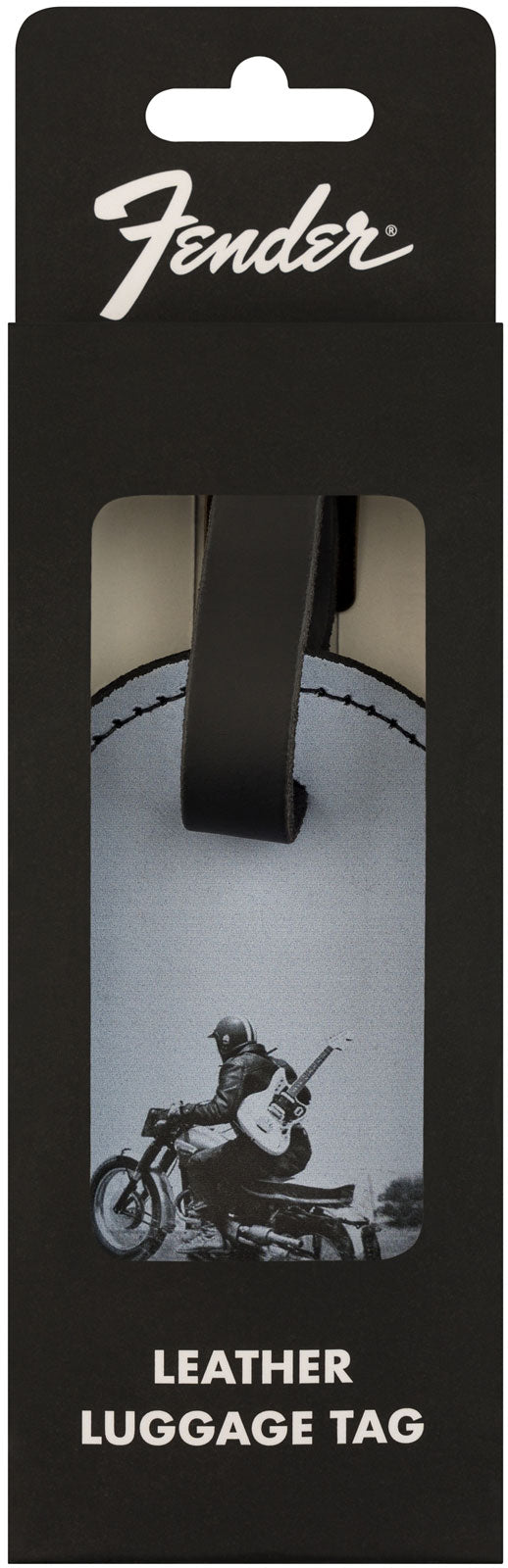 Fender Vintage Ad Luggage Tag Motorcycle Rider