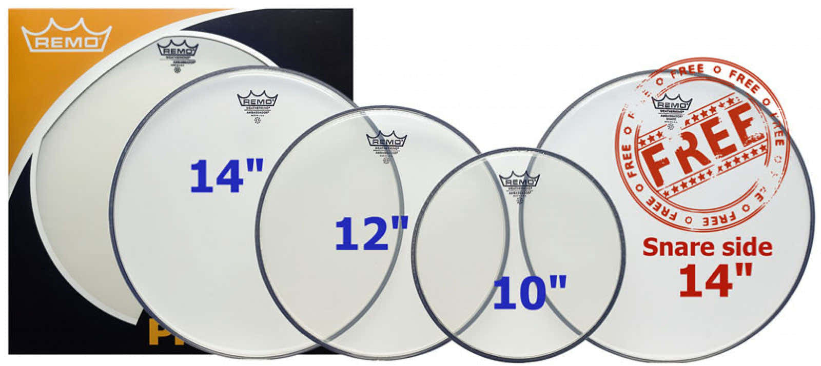 PP-0730-BA - AMBASSADOR PRO PACK - CLEAR - 10/12/14 + 14 (SNARE SIDE)