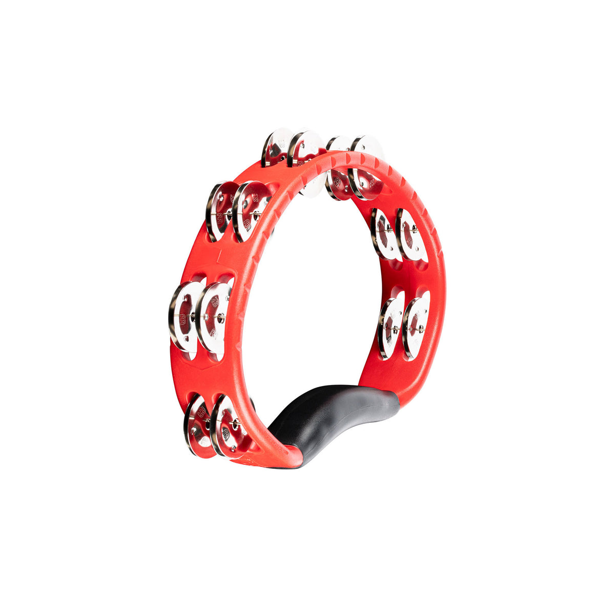 PERCUSSION HEADLINER SERIES HAND HELD ABS TAMBOURINE DUAL ROW RED STAINLESS STEEL JINGLES