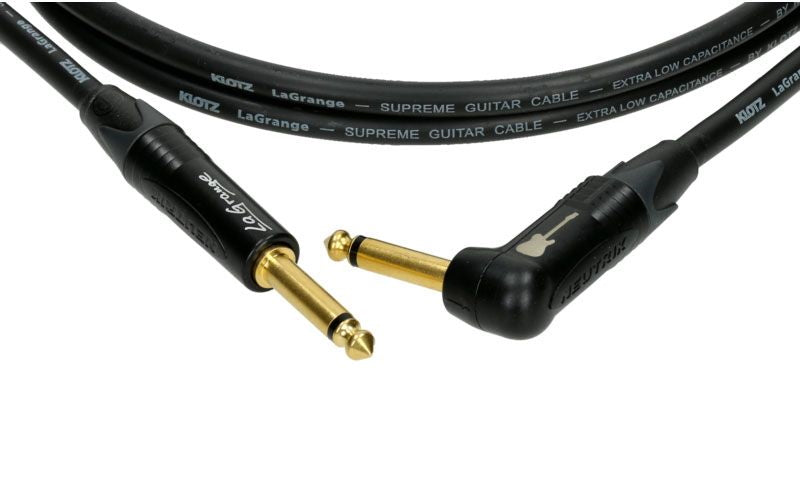 LA-grange Instrumentenkabel Schwarz 3M Mono-Klinke - Abgewinkelte Mono-Klinke Goldkontakt