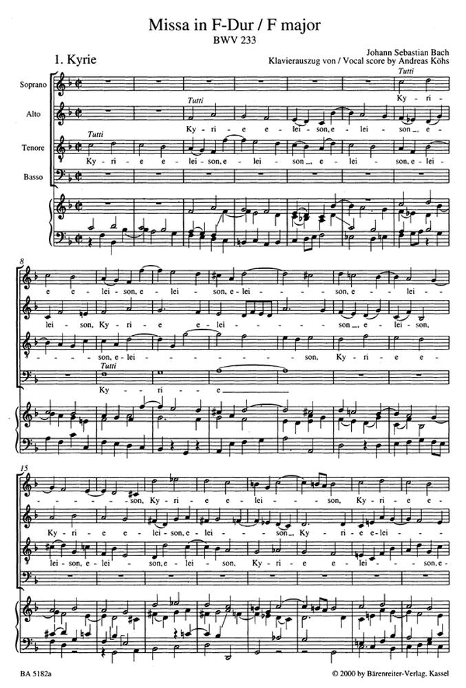 BACH J.S. - MISSA IN F-DUR BWV 233 "LUTHERISCHE MESSE" - KLAVIERAUSZUG