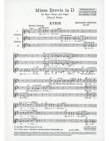 Britten - Missa Brevis In D Op. 63 - Boys' Choeur (ssa) et Orgue