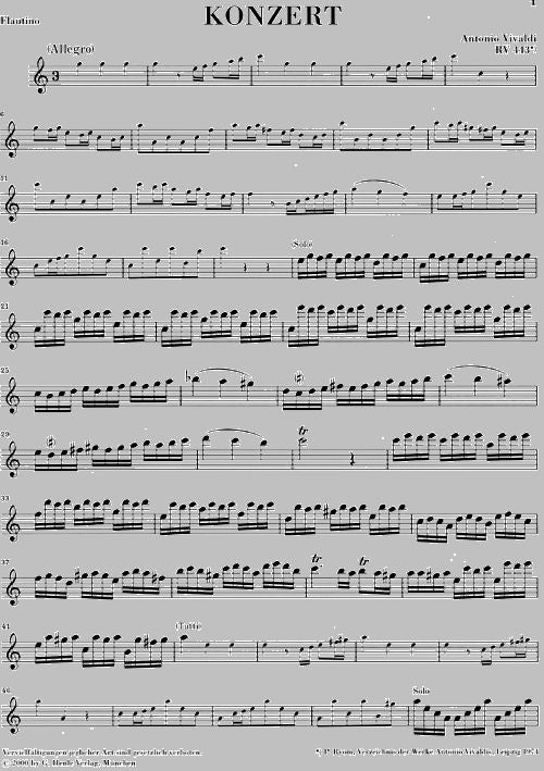 Vivaldi A. - Konzert für Flautino (Blockflöte/Flöte) und Orchester in C-Dur Op. 44 11 Rv 443